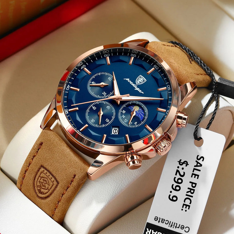 Beauty CYGlobal ™-POEDAGAR Montre chronographe pour Homme en Acier Inoxydable étanche avec Date analogique à Quartz