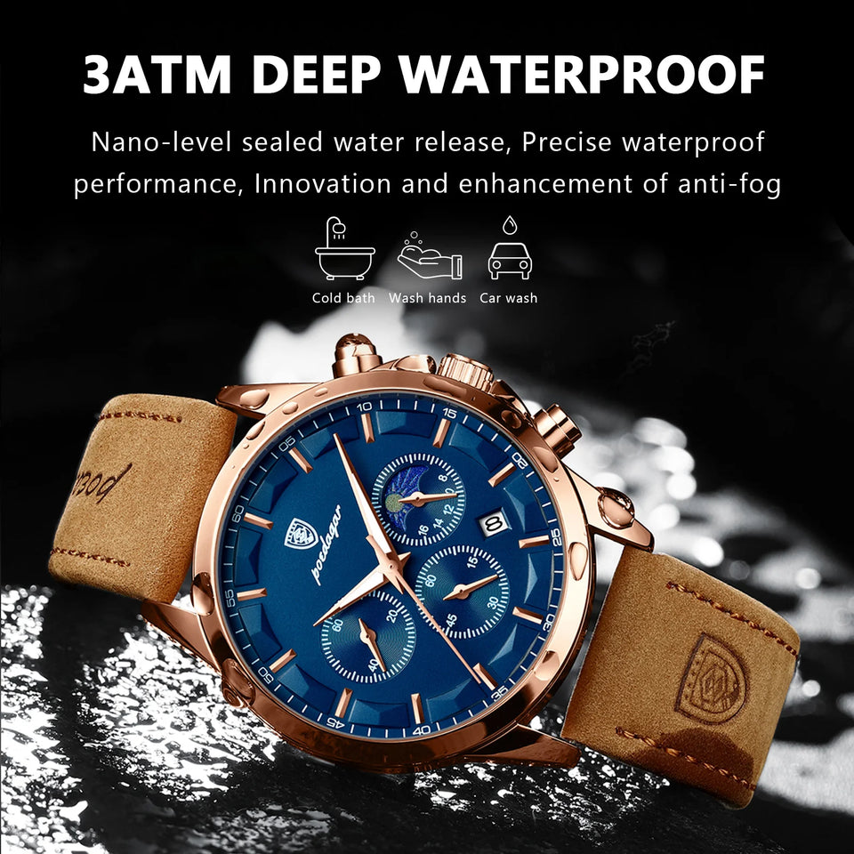 Beauty CYGlobal ™-POEDAGAR Montre chronographe pour Homme en Acier Inoxydable étanche avec Date analogique à Quartz