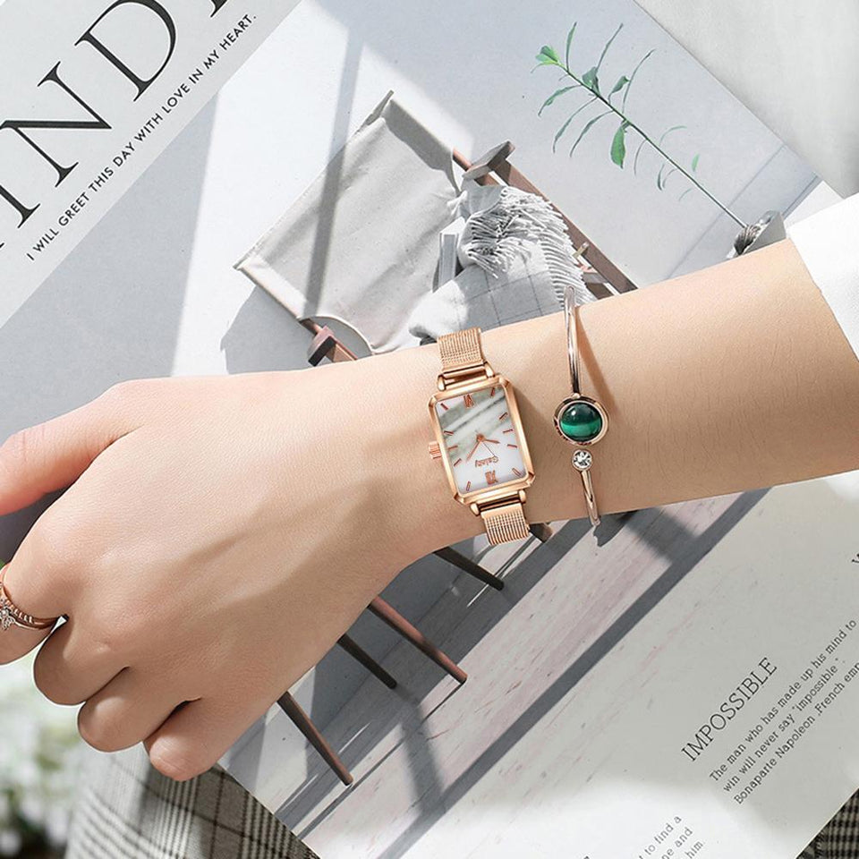 Beauty CYGlobal ™- Duo Montre à Quartz & Bracelet Gaiety  DIAMANT DORE